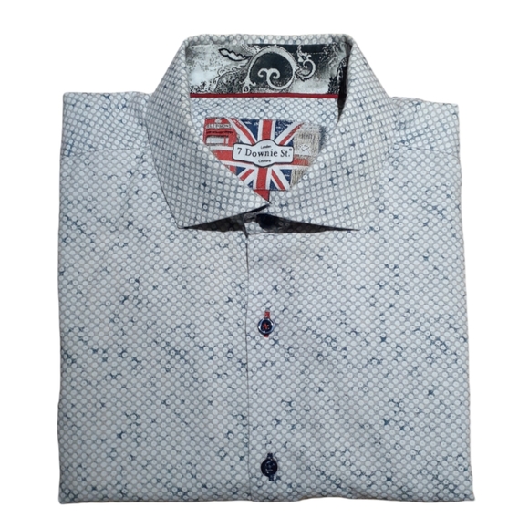 7 Downie St London Couture Men's Short Sleeve Button Down Size 5 (Large) - Picture 1 of 10